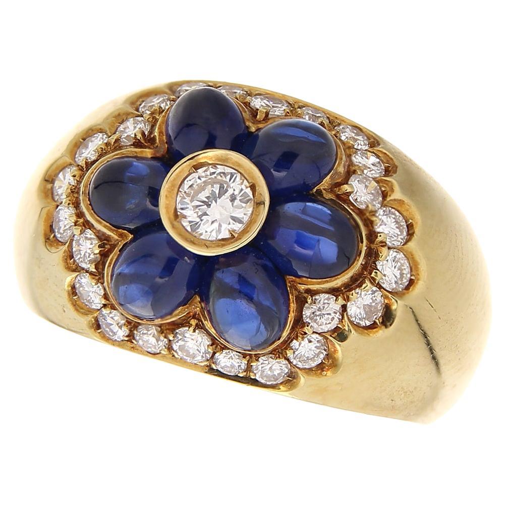 18kt Yellow Gold Vintage Band Ring 3.26ct Blue Sapphires & 0.88 White Diamonds For Sale