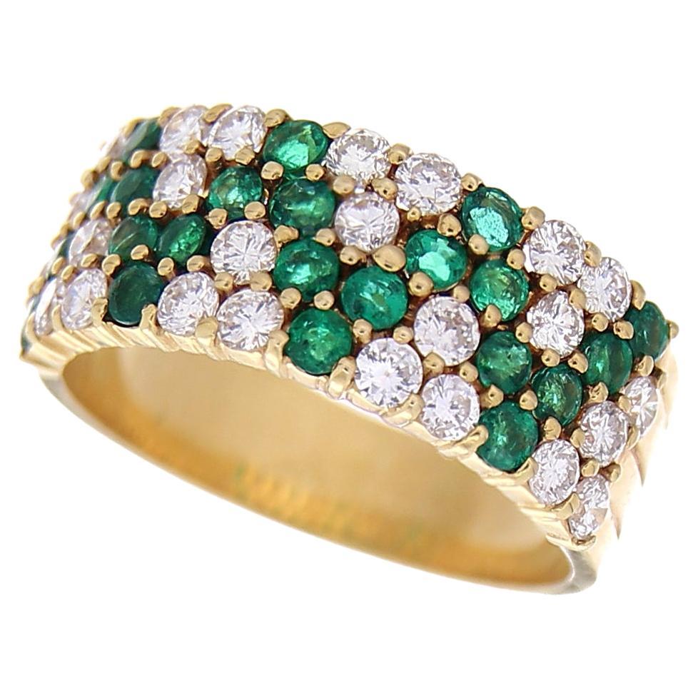 18 Karat Yellow Gold Vintage Band Ring Emeralds & White Diamonds For Sale