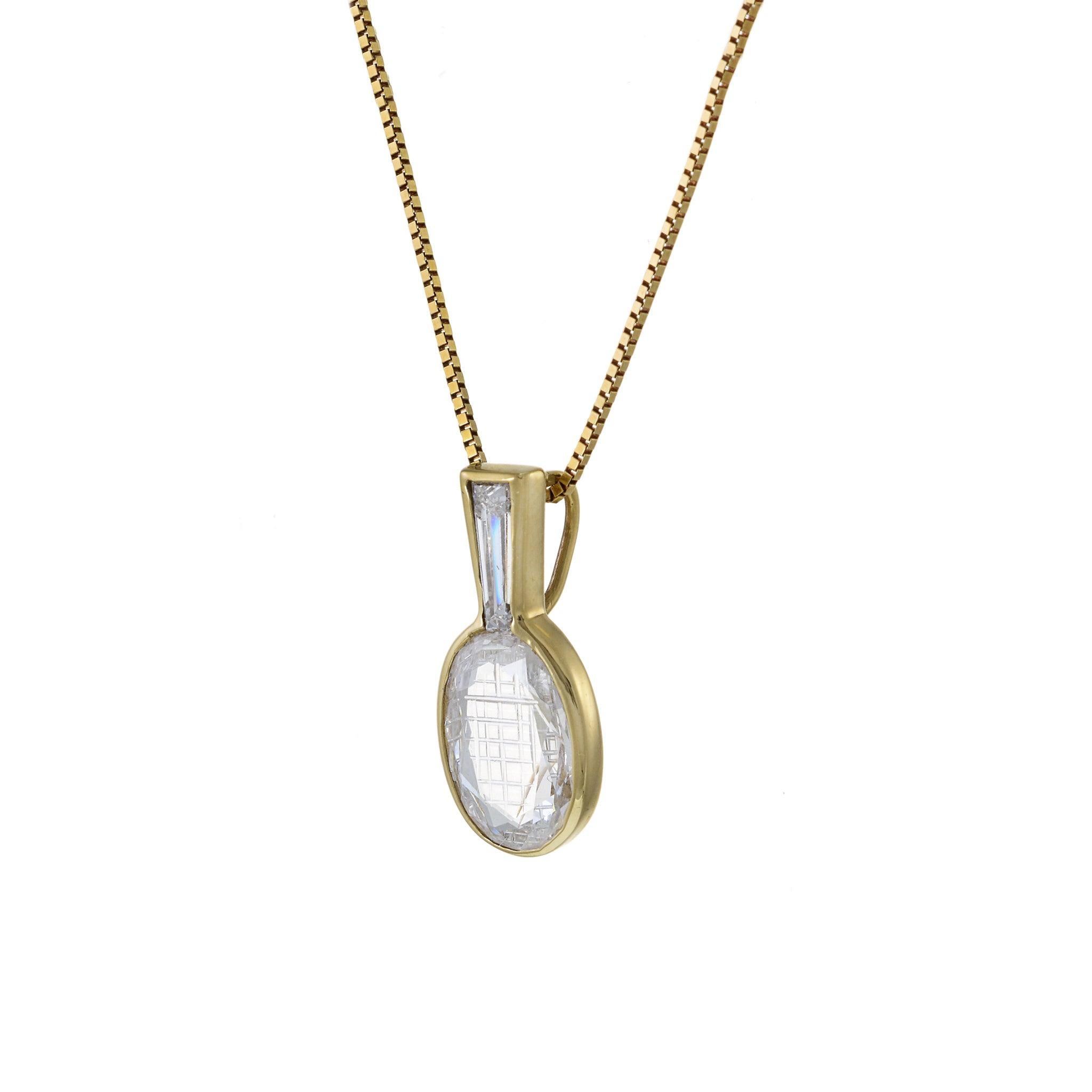 Retro 18KT Yellow Gold Vintage Diamond Cut Tennis Racket Pendant For Sale