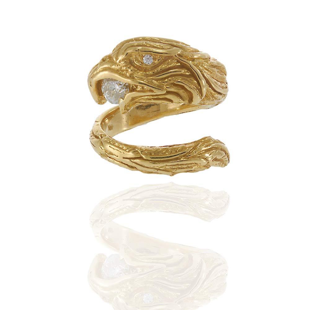18KT Gelbgold Vintage Eagle Wrap Diamond Ring (Brillantschliff) im Angebot