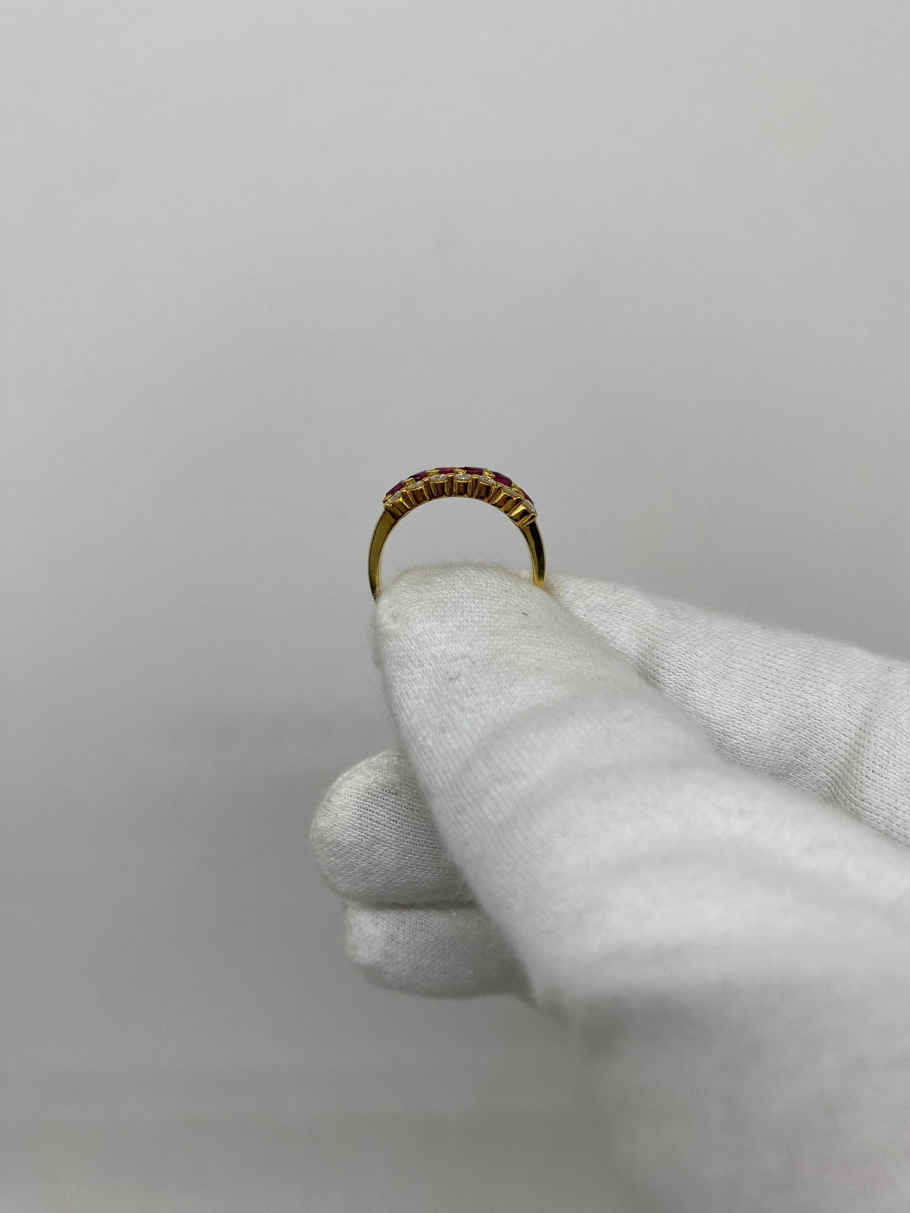 18 Karat Yellow Gold Vintage Ring 0.50 Navette Rubies and 0.45ct White Diamonds  In Excellent Condition For Sale In Bergamo, BG