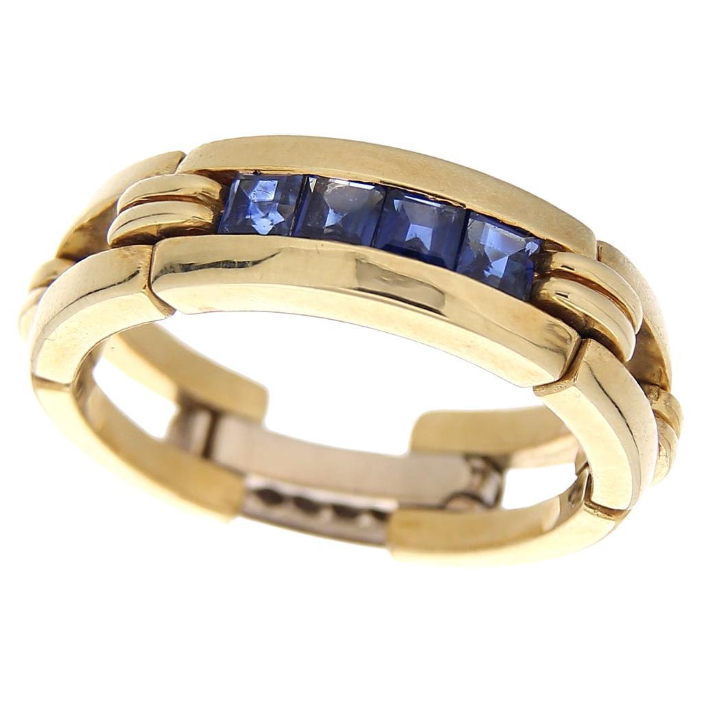 18 Karat Yellow Gold Vintage Ring 0.70 Blue Sapphires, Resizable For Sale