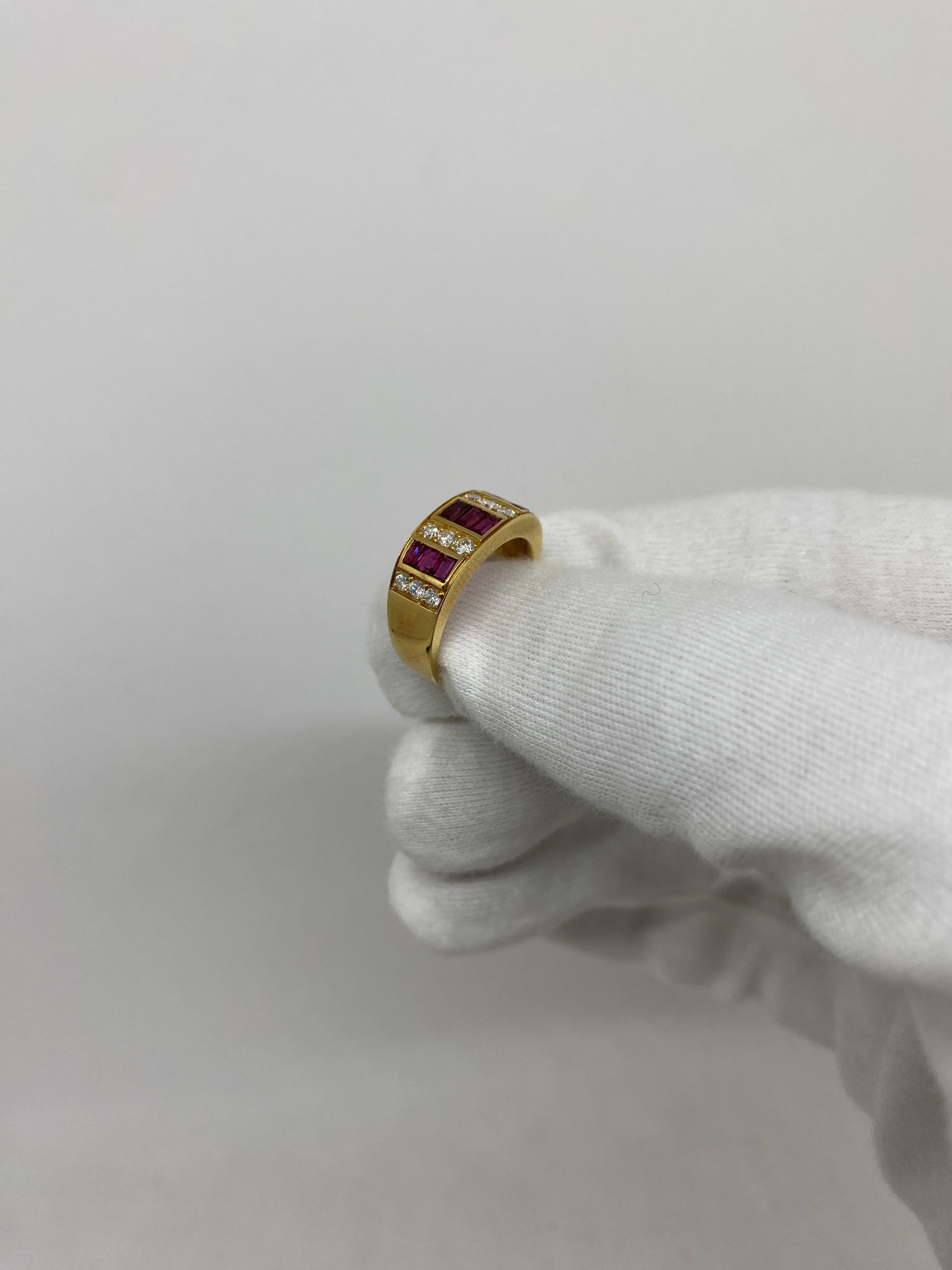 Women's 18 Karat Yellow Gold Vintage Ring 0.95ct Rubies & 0.39ct White Diamonds For Sale