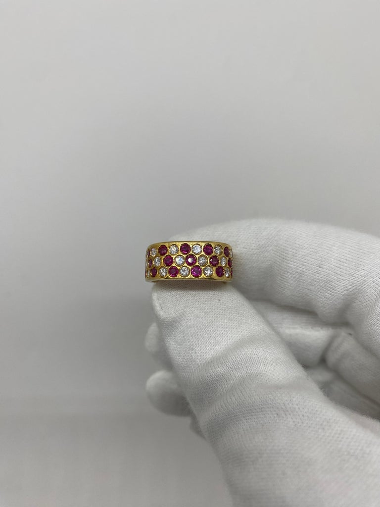 18 Karat Yellow Gold Vintage Ring 1.22 Carat Rubies and 1.12 Ct White ...