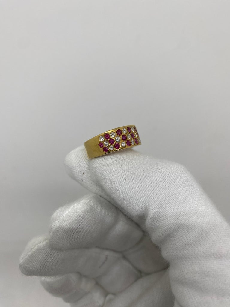 18 Karat Yellow Gold Vintage Ring 1.22 Carat Rubies and 1.12 Ct White ...