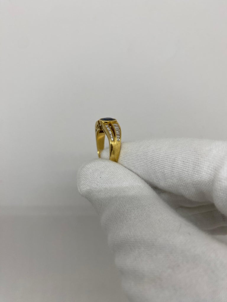 Bague Or Jaune Et Blanc 18k Avec Saphir Et Diamants - Taille 51, Vintage Années 50, Occasion
