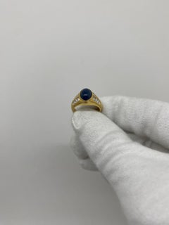 18kt Yellow Gold Vintage Ring 2.80ct Blue Cabochon Sapphire & 0.97ct Diamonds