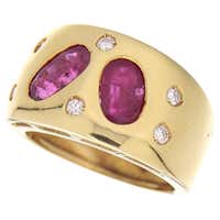 18 Karat Yellow Gold Vintage Ring 1.22 Carat Rubies and 1.12 Ct White ...