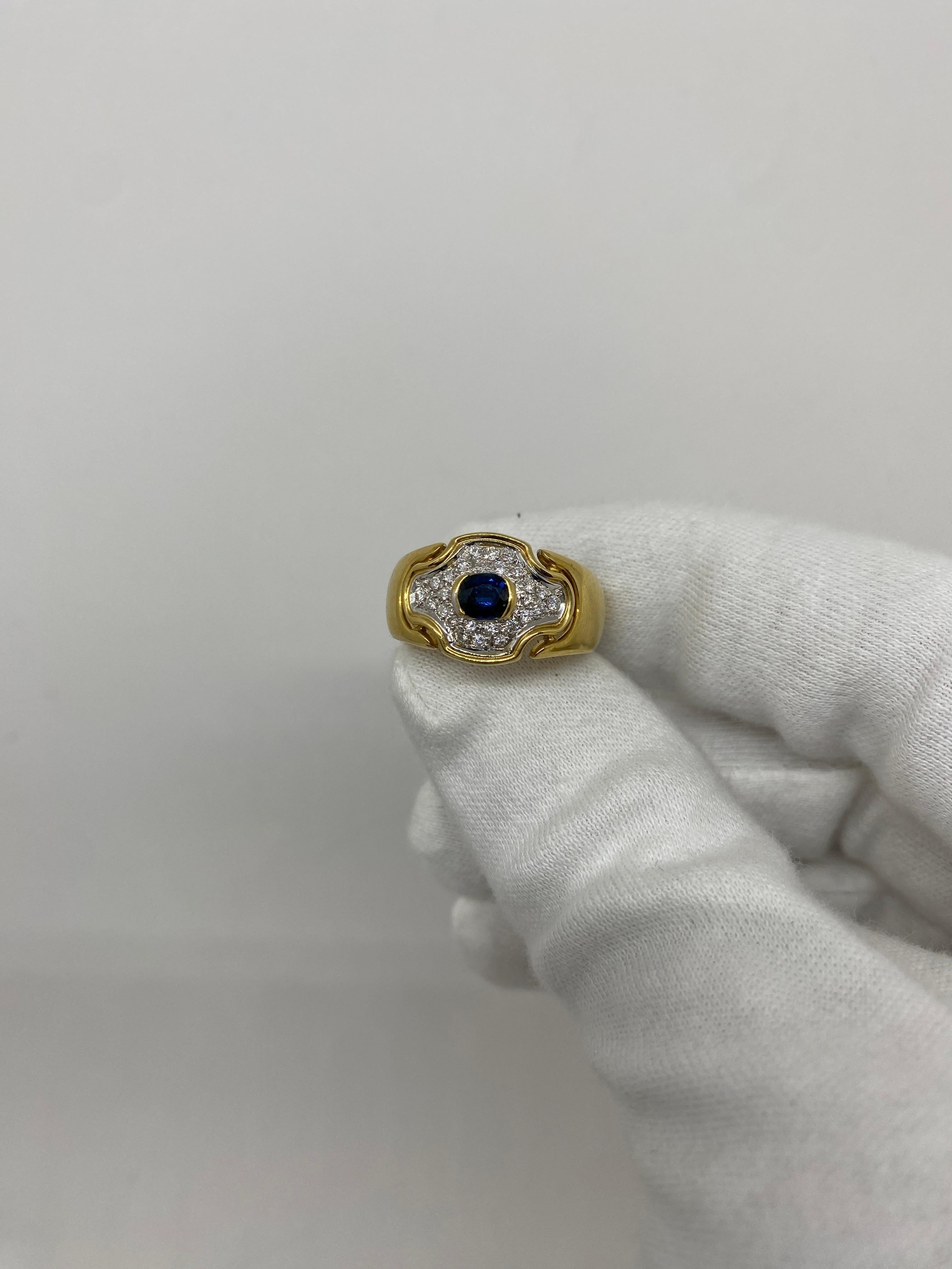 Ring made of 18kt yellow gold with natural white brilliant-cut diamonds and natural blue oval-cut sapphires

Welcome to our jewelry collection, where every piece tells a story of timeless elegance and unparalleled craftsmanship. As a family-run