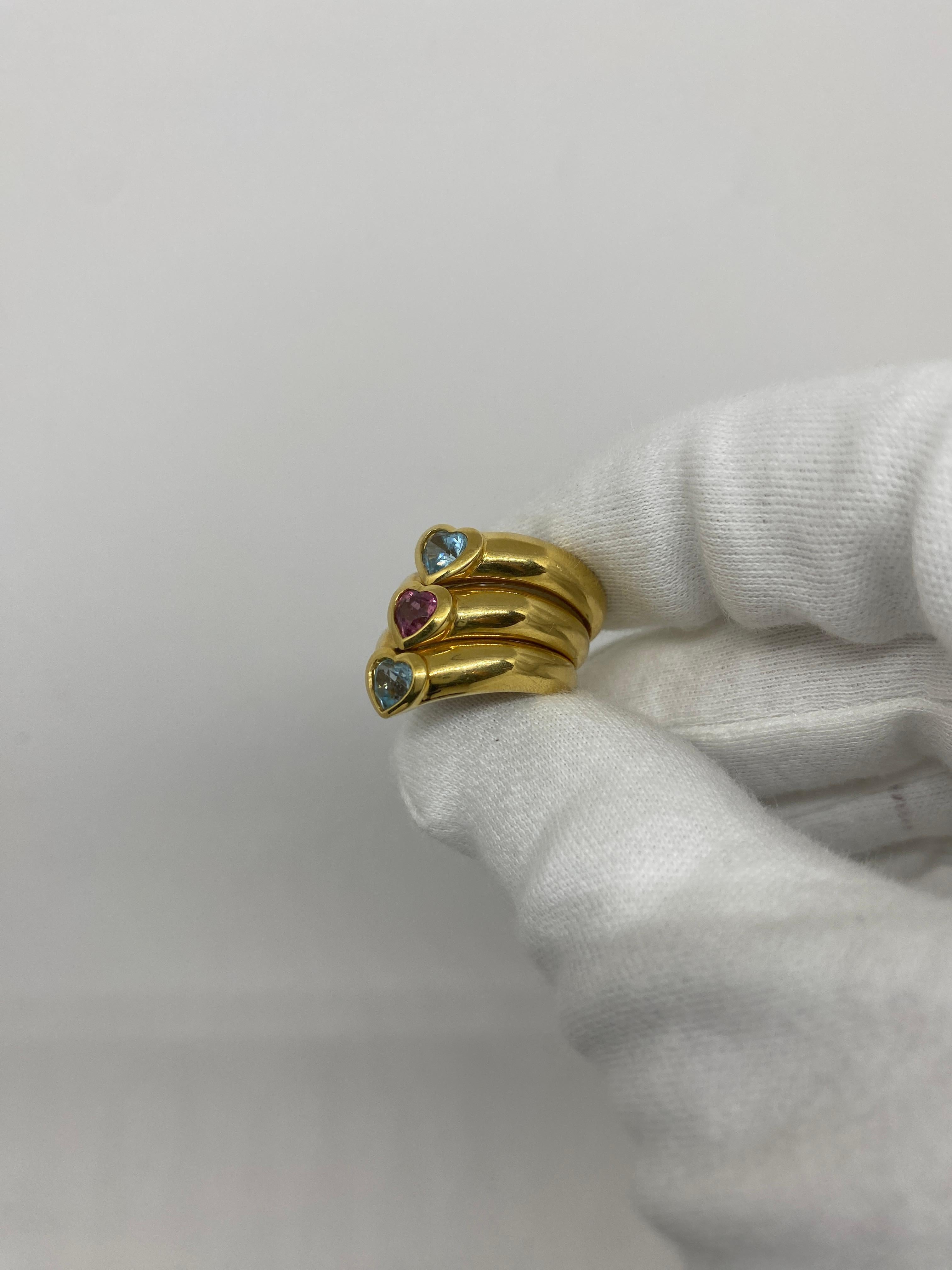 18 Karat Yellow Gold Vintage Ring Heart-Cut Color Stones For Sale 2