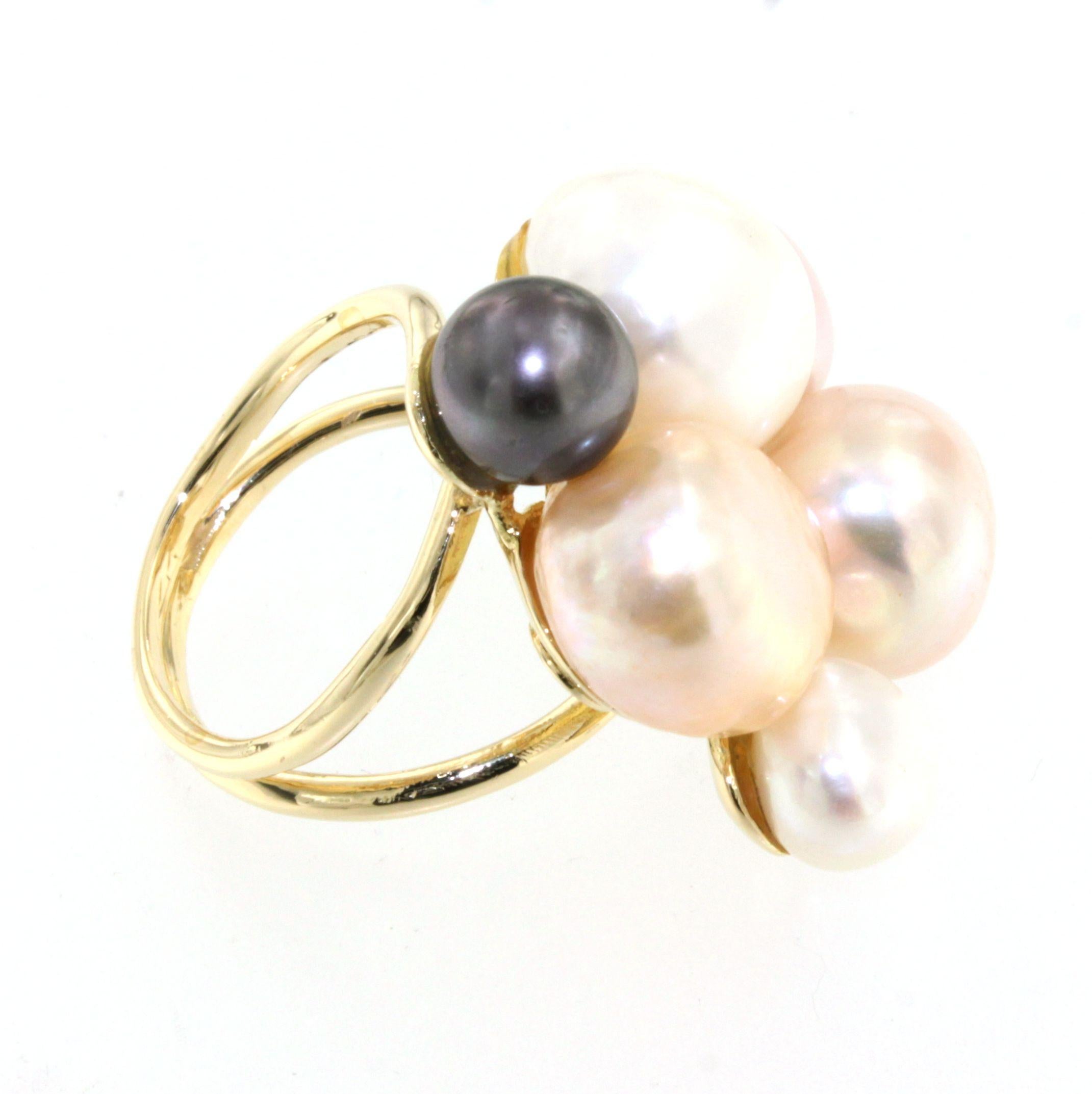 da uomo o donna Cocktail in oro giallo 18kt e perle  Anello Moda Moderna Classica Stupefacente in vendita
