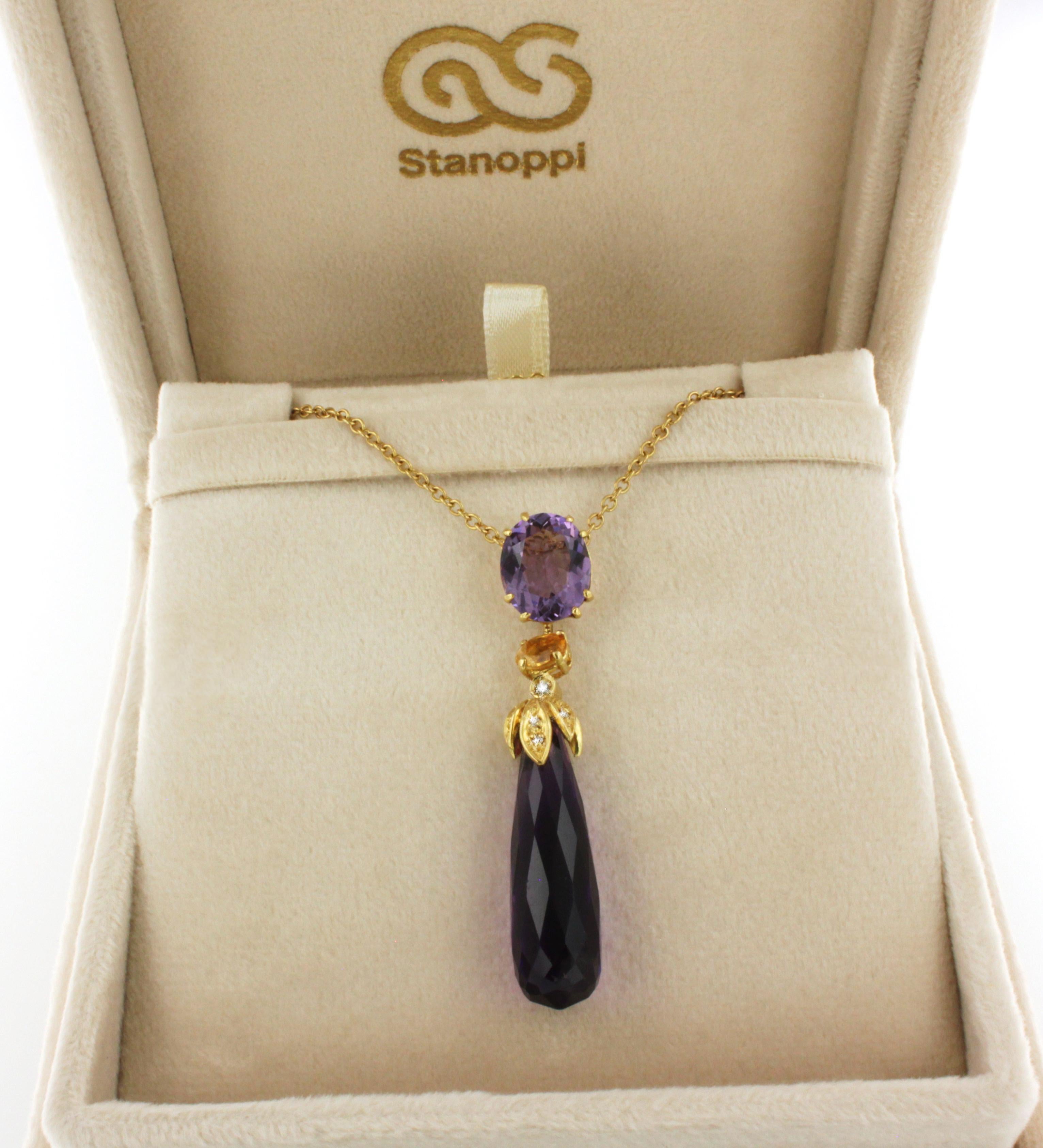 18Kt Yellow Gold with Amethyst Citrine and White Diamonds Pendant In New Condition For Sale In GALLARATE, IT