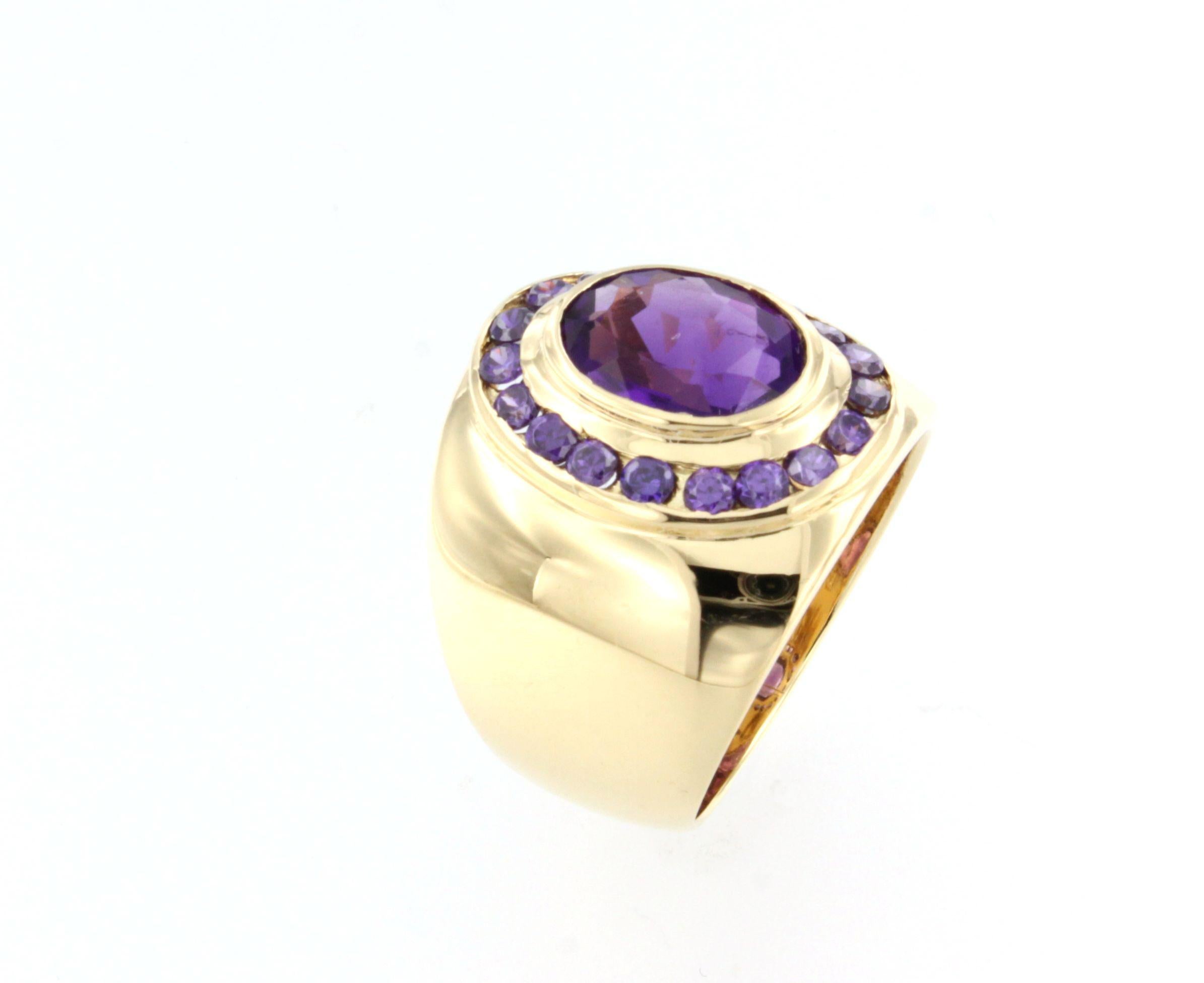 18Kt Yellow Gold with Amethyst Cocktail Modern Classic Fashion Trendy Ring In New Condition For Sale In GALLARATE, IT