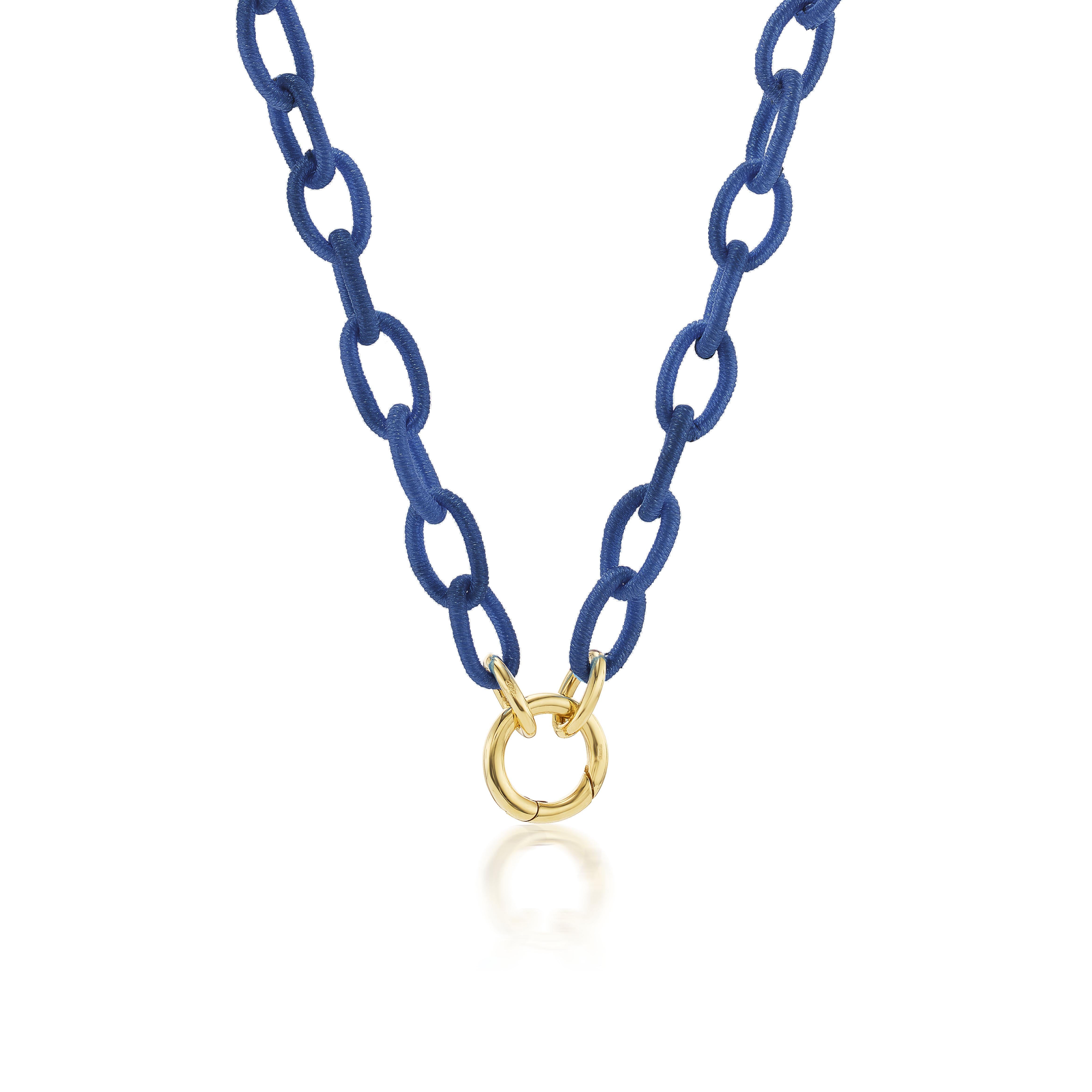 18kt yellow gold with Blue Color Silk Link Necklace  In New Condition For Sale In Santarcangelo Di Romagna, IT