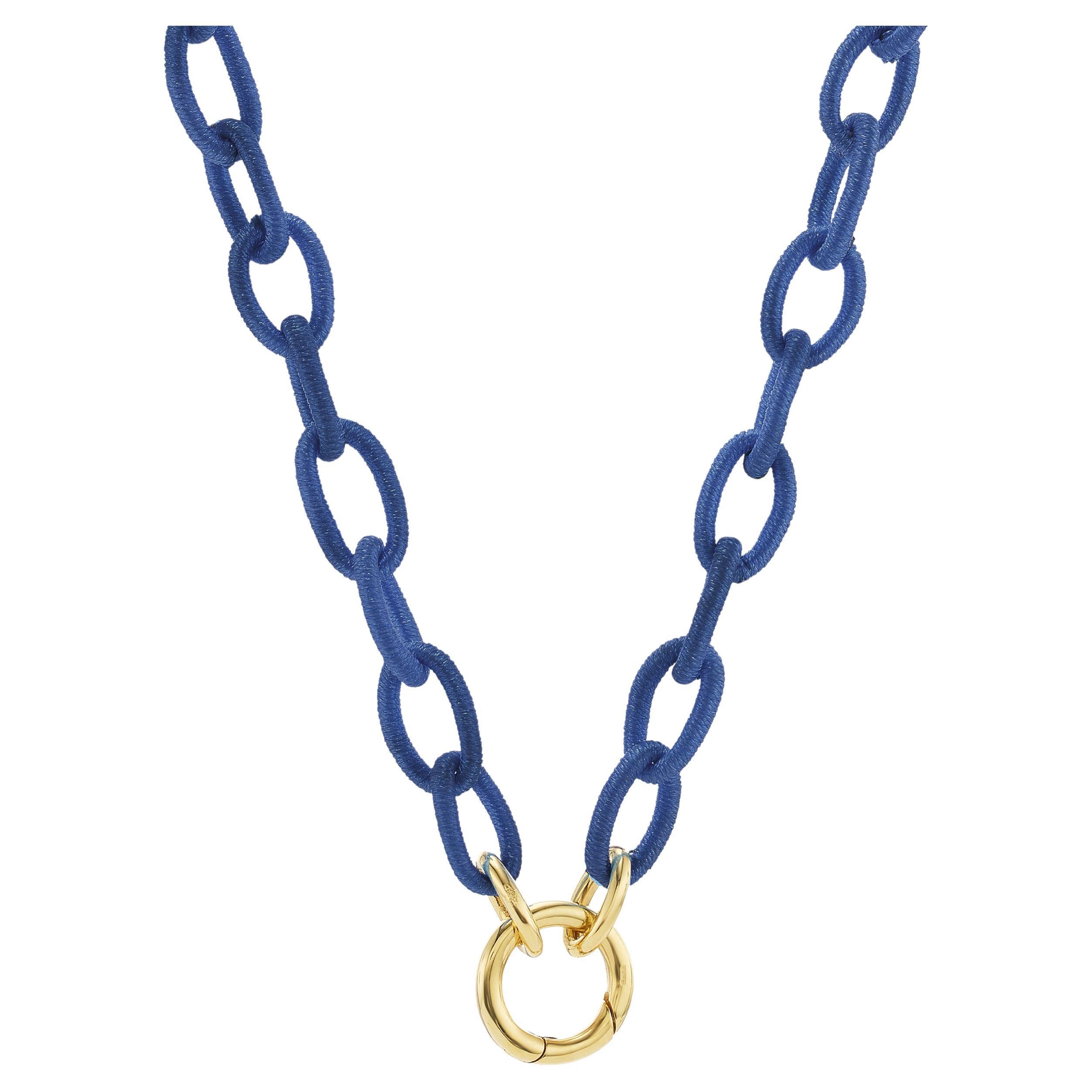 18kt yellow gold with Blue Color Silk Link Necklace  For Sale