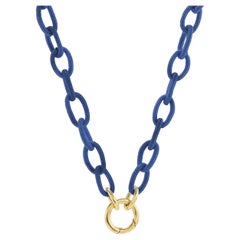 18kt yellow gold with Blue Color Silk Link Necklace 