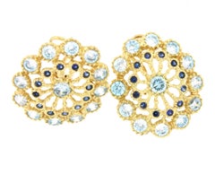 18Kt Yellow Gold with Blue Topaz and Blue Sapphires Fashion Clips Earrings