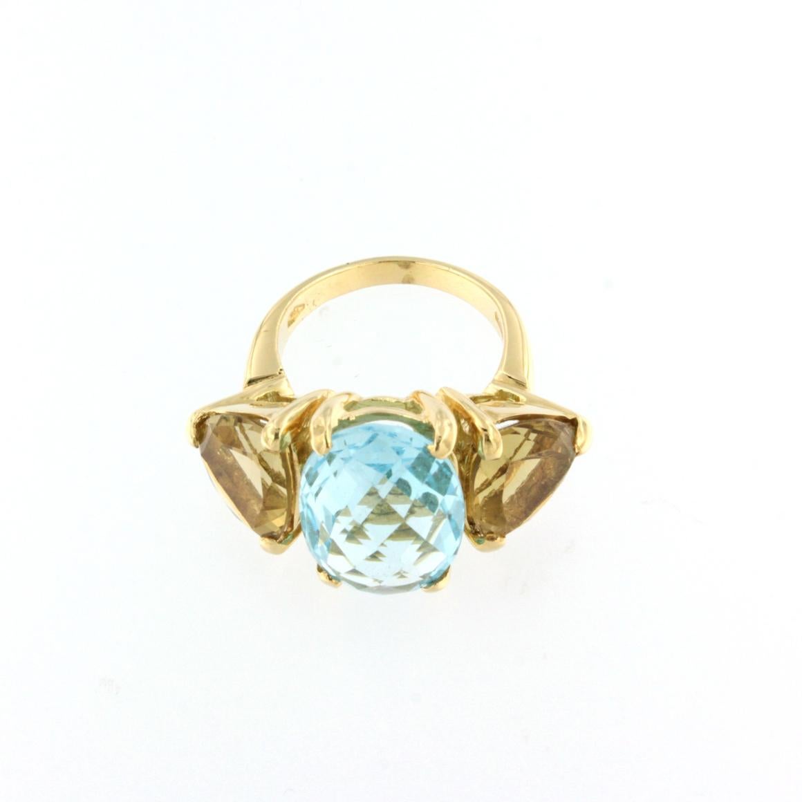 Modern 18kt Yellow Gold with Blue Topaz and Citrine Ring
