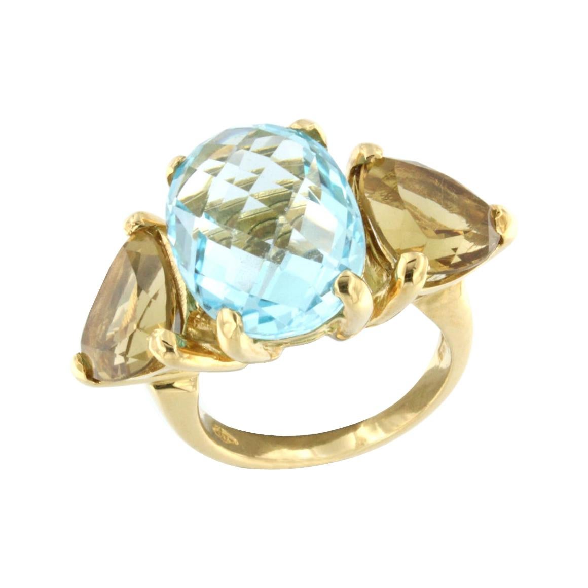 18kt Yellow Gold with Blue Topaz and Citrine Ring