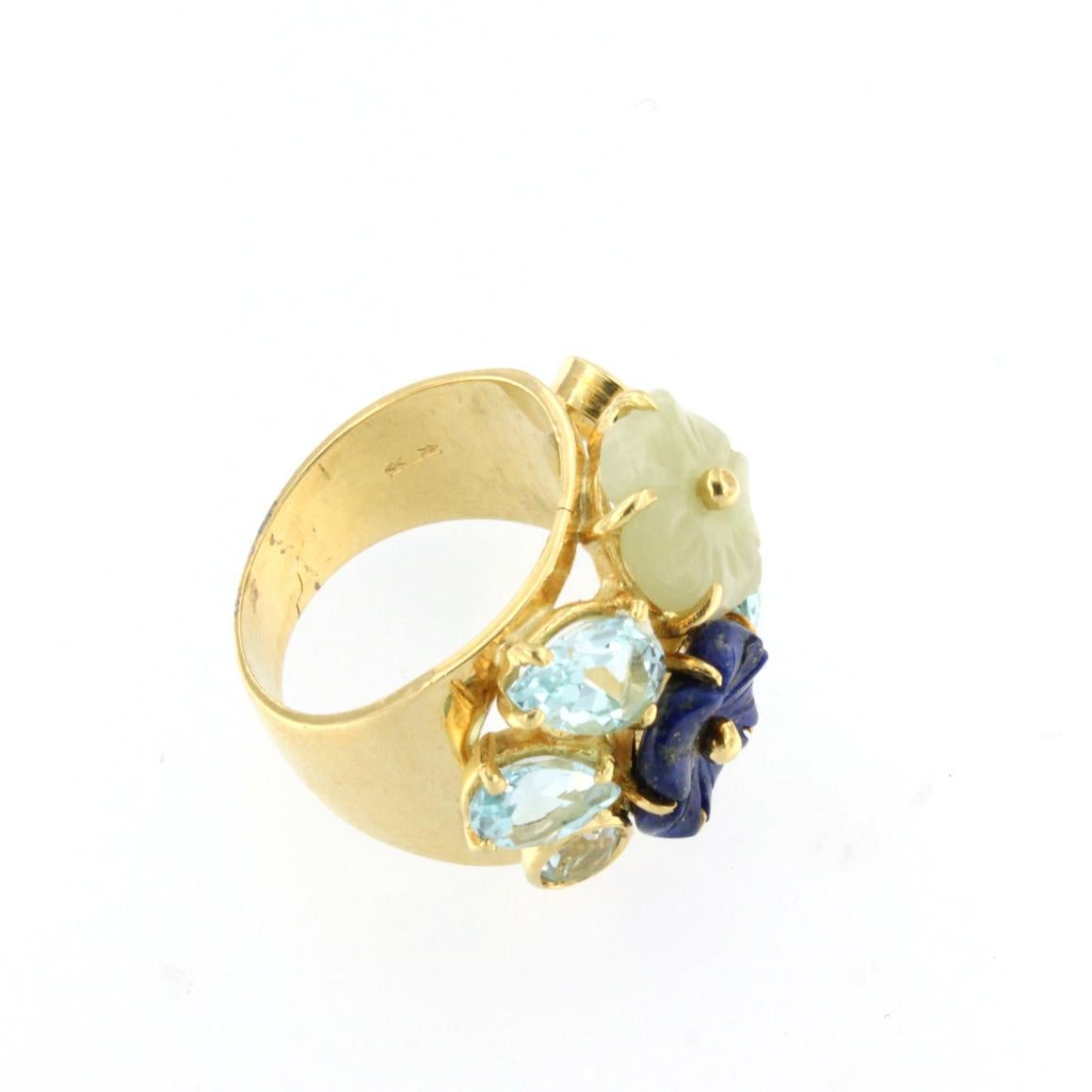 18kt Yellow Gold with Blue Topaz Lapis and Giada Ring In New Condition For Sale In GALLARATE, IT