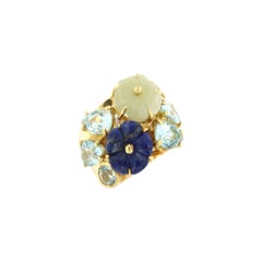 18kt Yellow Gold with Blue Topaz Lapis and Giada Ring