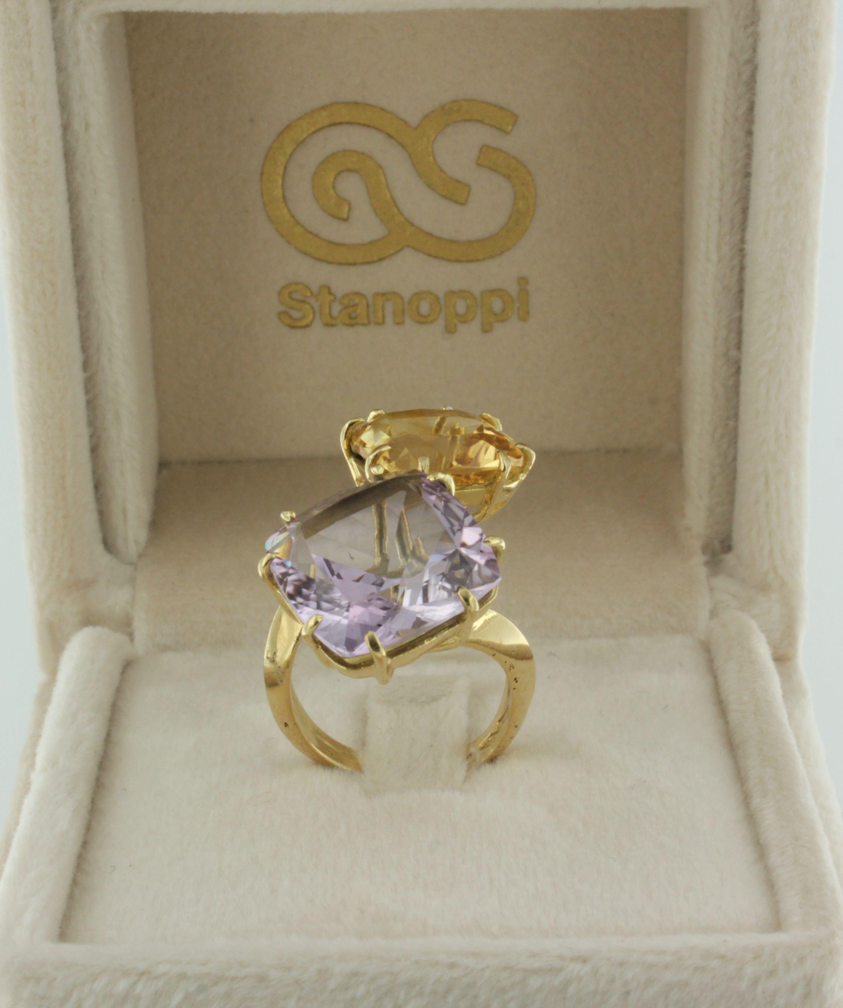 18Kt Yellow Gold with Citrine and Amethyst Ring In New Condition For Sale In GALLARATE, IT
