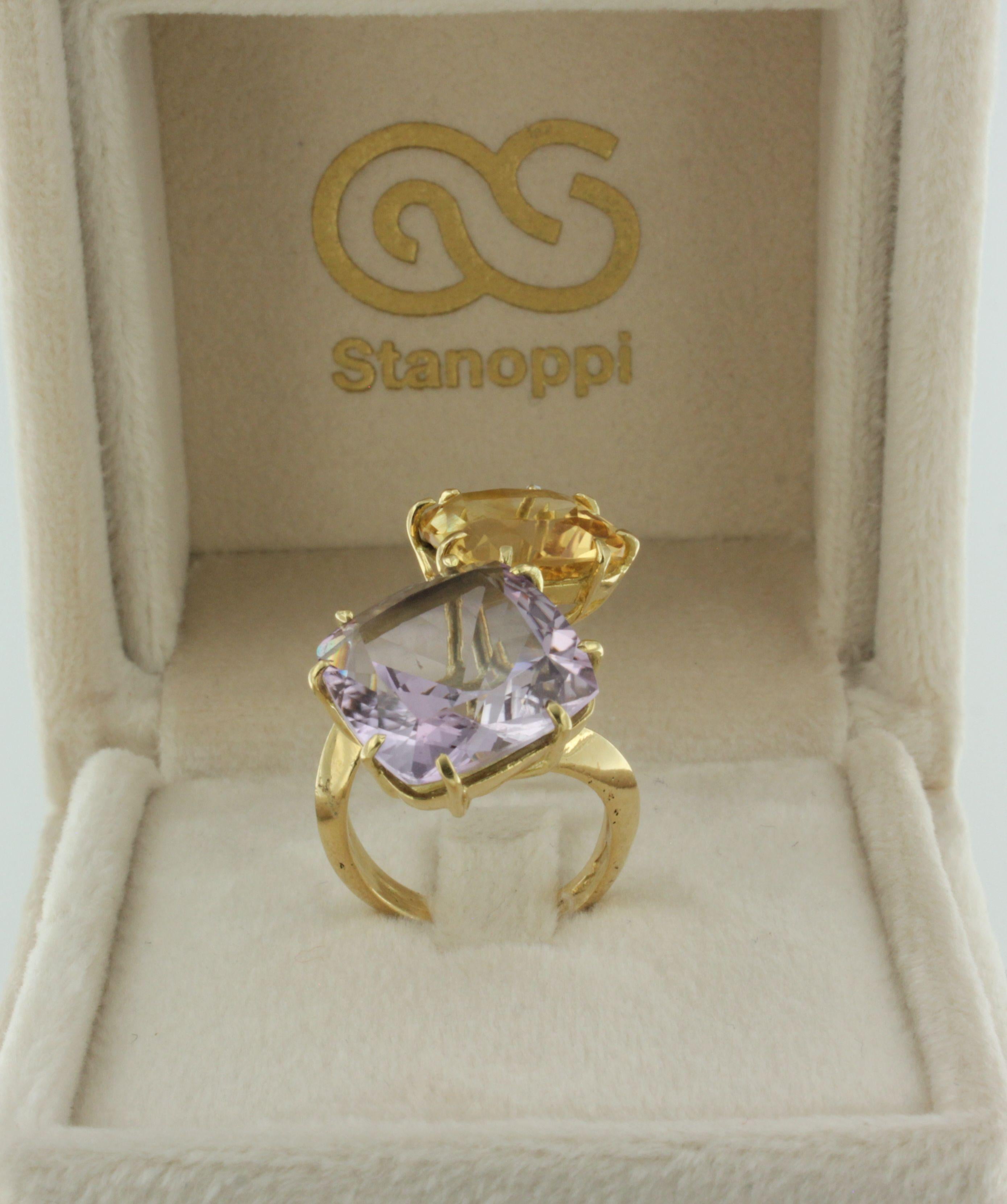 Ring aus 18 Karat Gelbgold mit Citrin und Amethyst im Angebot 2