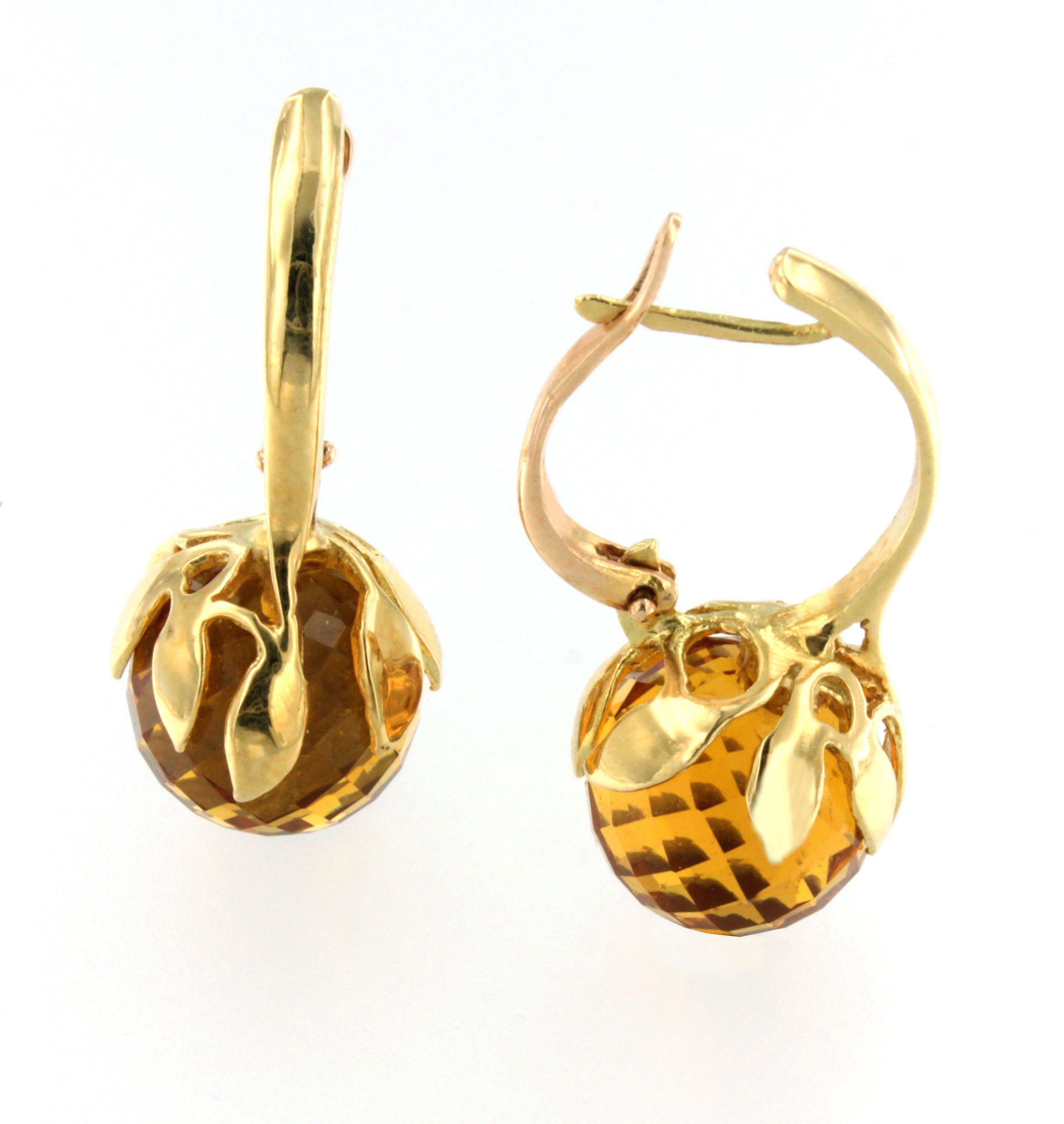 Ball Cut 18kt Yellow Gold with Citrine Earrings For Sale