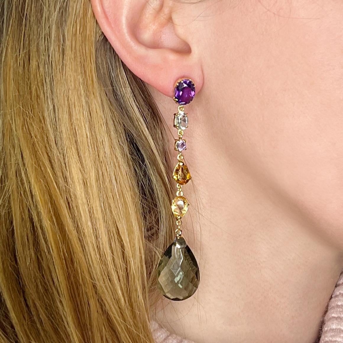 Modern 18Kt Yellow Gold with Multicolour Stones Earrings 