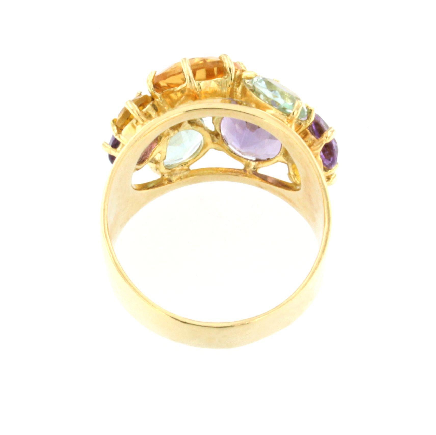 18Kt Yellow Gold with Multicolour Stones Ring In New Condition For Sale In GALLARATE, IT