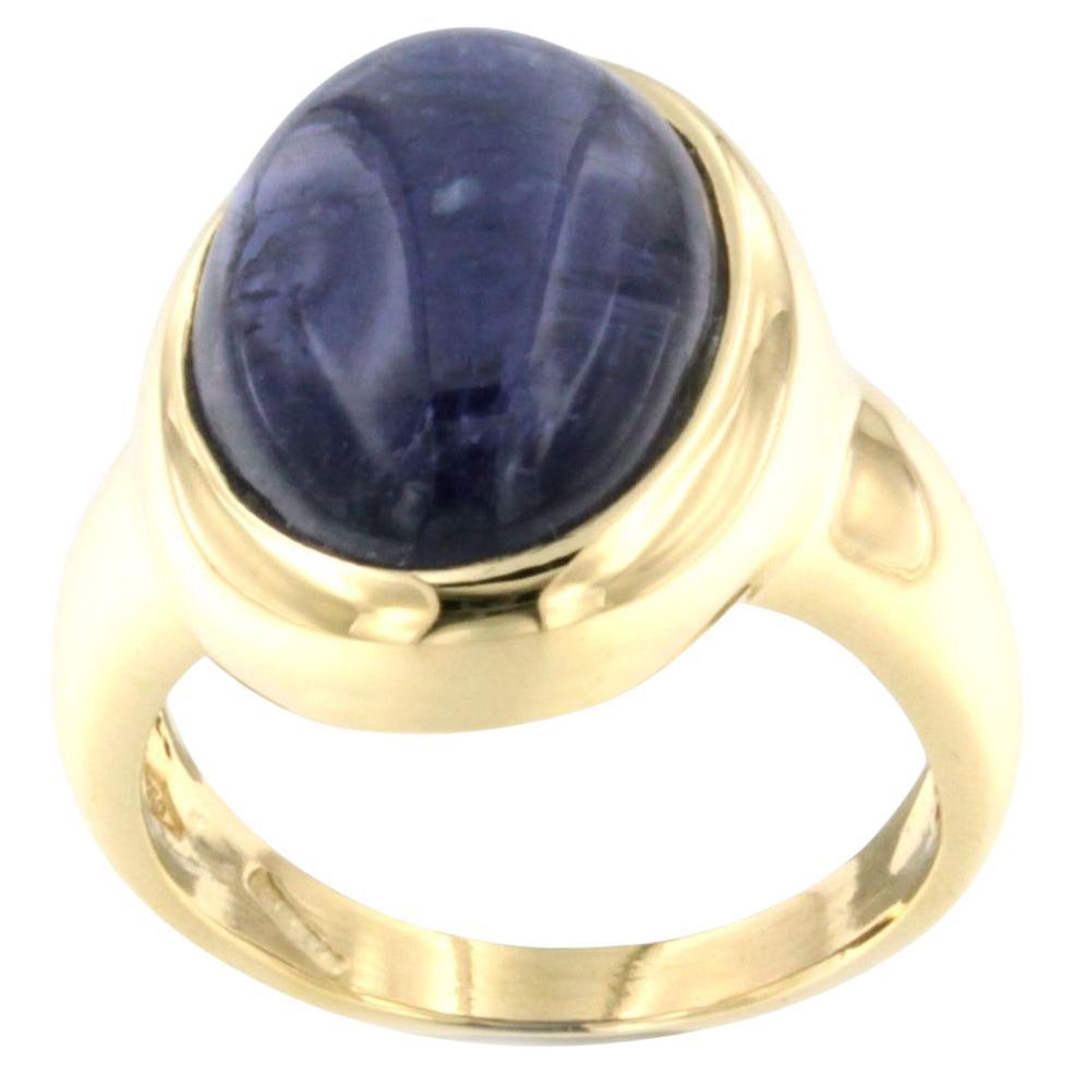 18kt Yellow Gold with Natural Blue Iolite Stone Elegant Cocktail Ring
