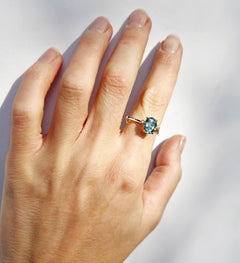 18Kt Yellow Gold with Natural Blue Topaz Stone and Zircon Cocktail Design Ring