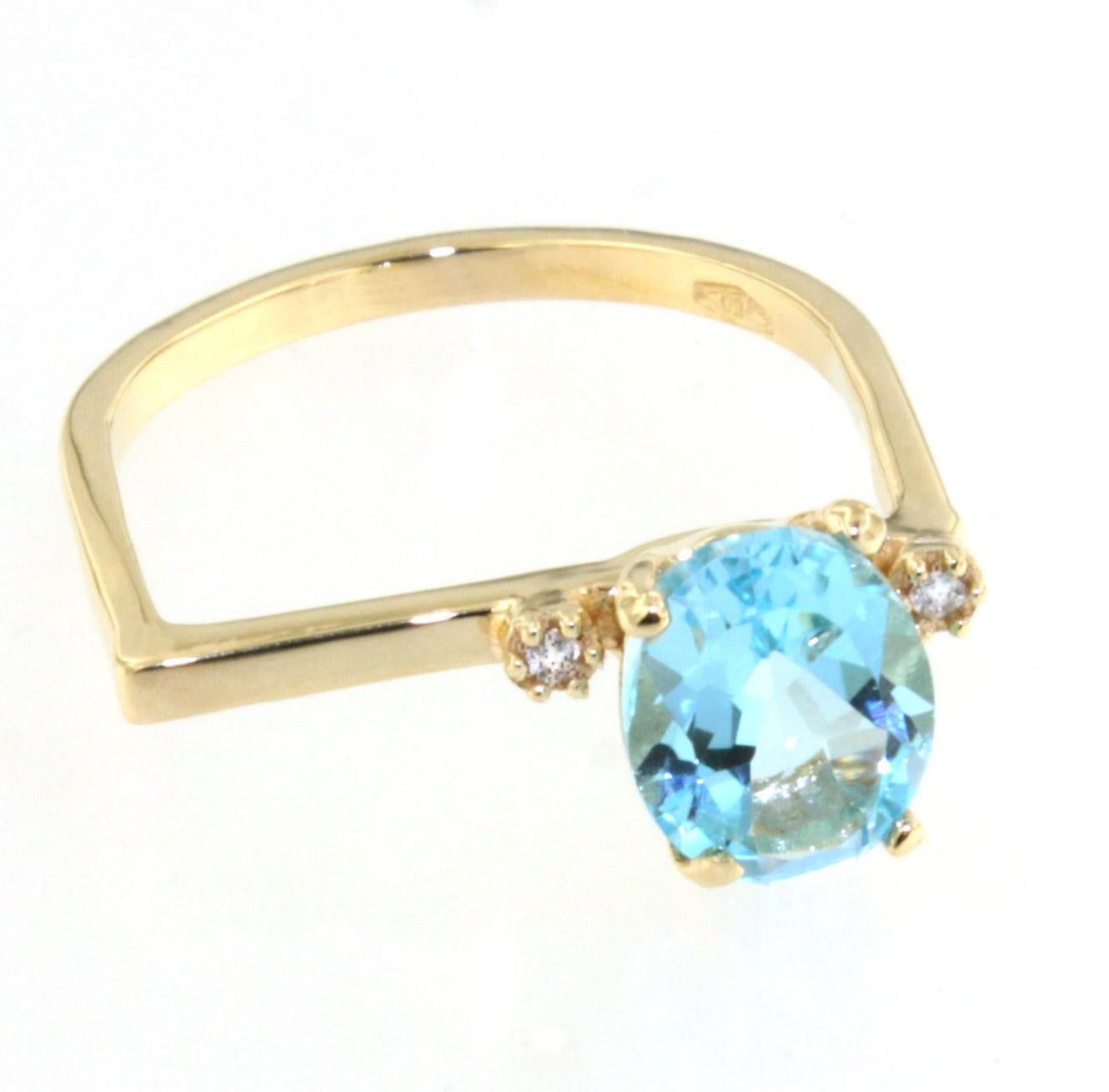 Bague en or jaune 18Kt avec pierre de topaze bleue naturelle et zircon Design/One Neuf - En vente à GALLARATE, IT