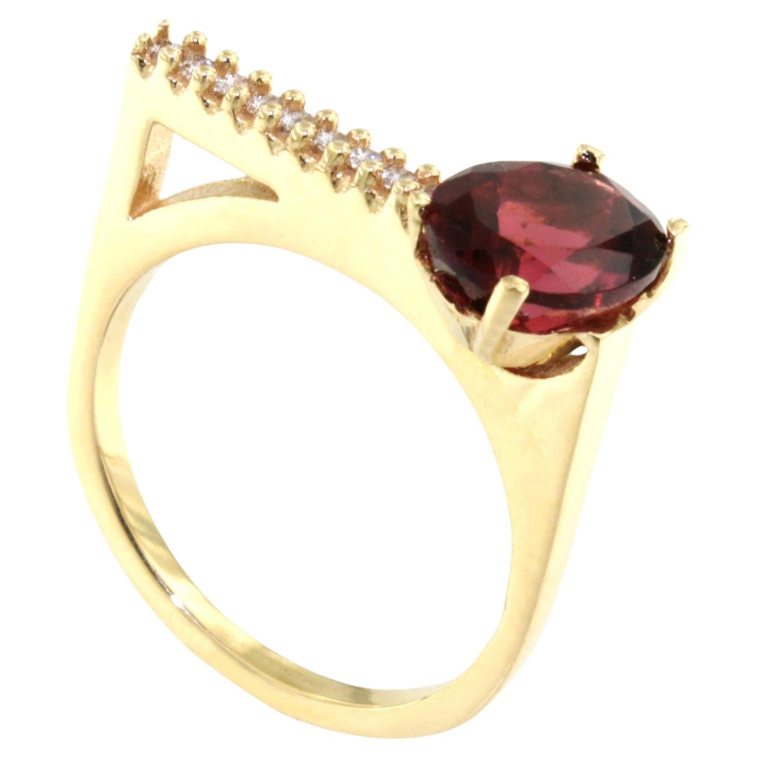 Bague en or jaune 18 carats avec tourmaline naturelle et zircon Design Designne