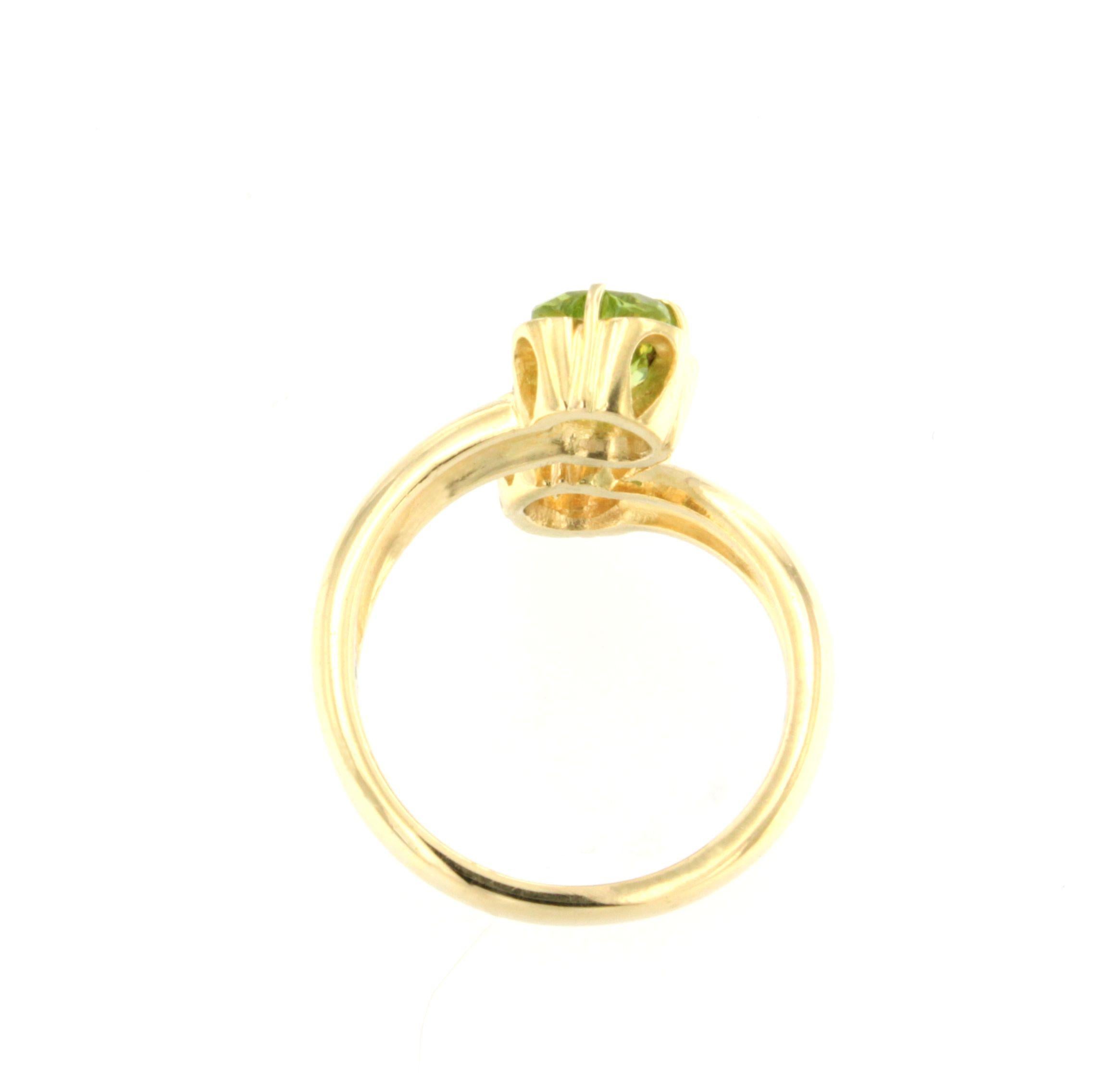 Modern 18Kt Yellow Gold with Peridot and Citrine Ring For Sale