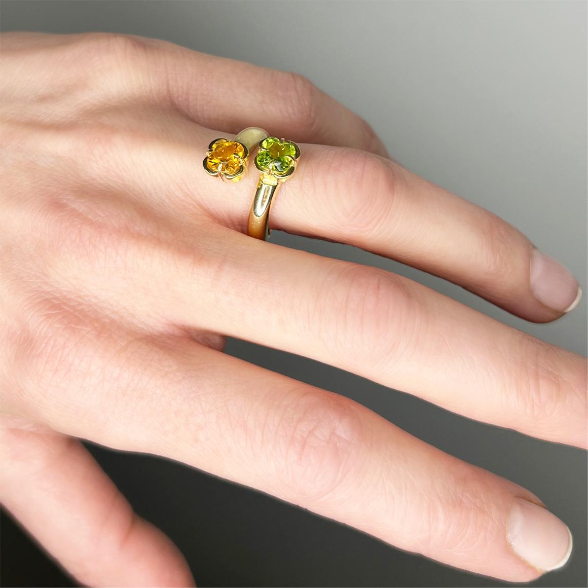 18Kt Yellow Gold with Peridot and Citrine Ring In New Condition For Sale In GALLARATE, IT
