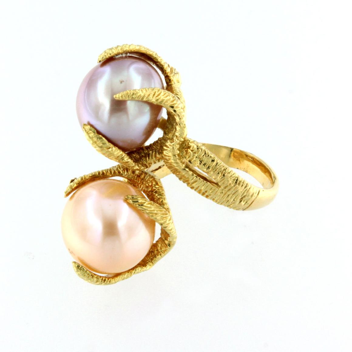 Ring aus 18 Karat Gelbgold mit rosa Perlen im Zustand „Neu“ im Angebot in GALLARATE, IT
