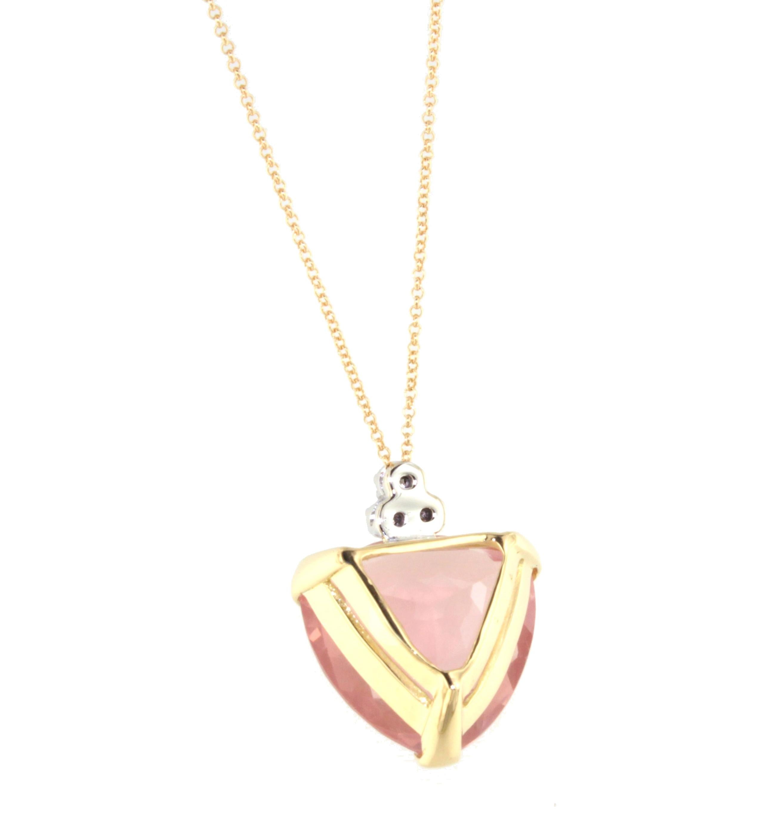 Women's or Men's 18Kt Yellow Gold With Pink Quartz And Diamonds Modern Fashion Amazing Pendant For Sale
