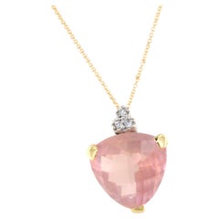 18Kt Yellow Gold With Pink Quartz And Diamonds Modern Fashion Amazing Pendant