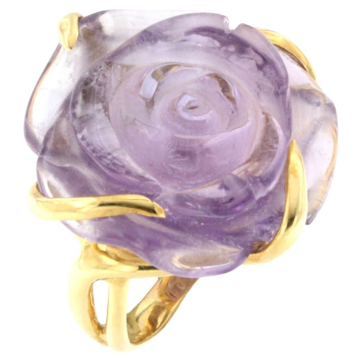 18 Karat Gelbgold mit lila Blumen- Amethyst-Mode-Ring 