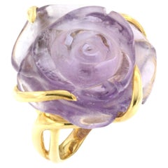 Anillo de moda de oro amarillo de 18 quilates con amatista flor morada 