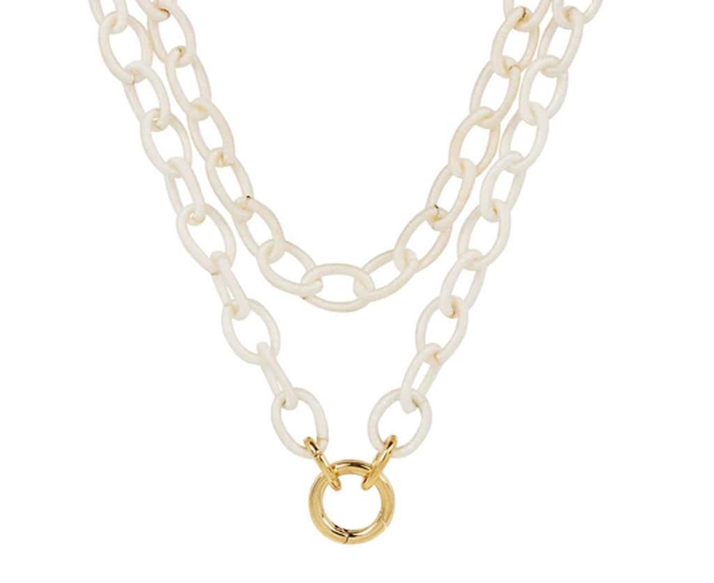 18kt yellow gold with white Color Link Necklace  In New Condition For Sale In Santarcangelo Di Romagna, IT