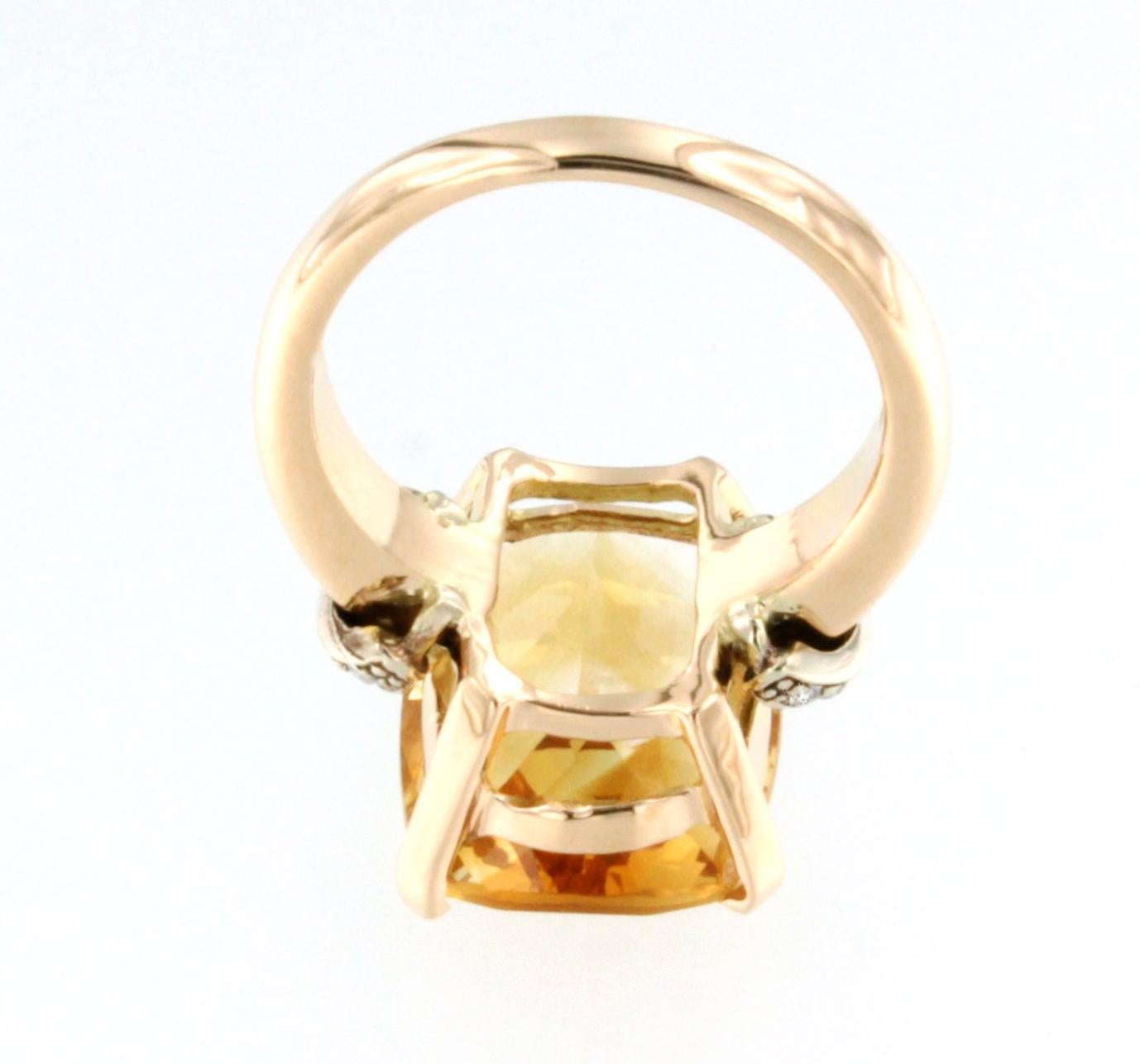 Modern 18 Karat Yellow Gold with Yellow Natural Citrine and White Diamonds Elegant Ring For Sale