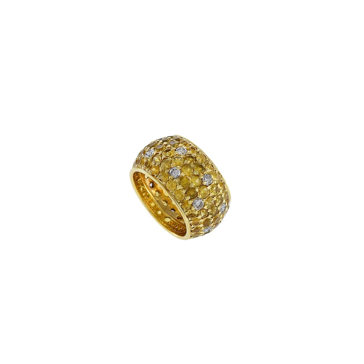 Modern 18KT Yellow Gold Yellow Sapphire And Diamond Band For Sale