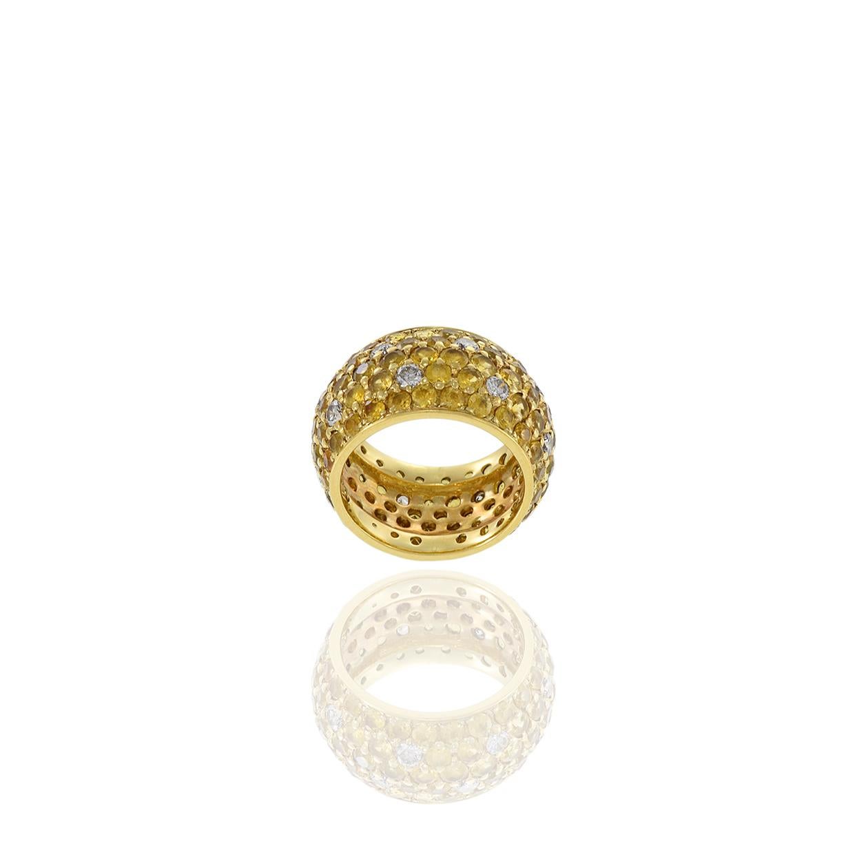 Women's or Men's 18KT Yellow Gold Yellow Sapphire And Diamond Band For Sale
