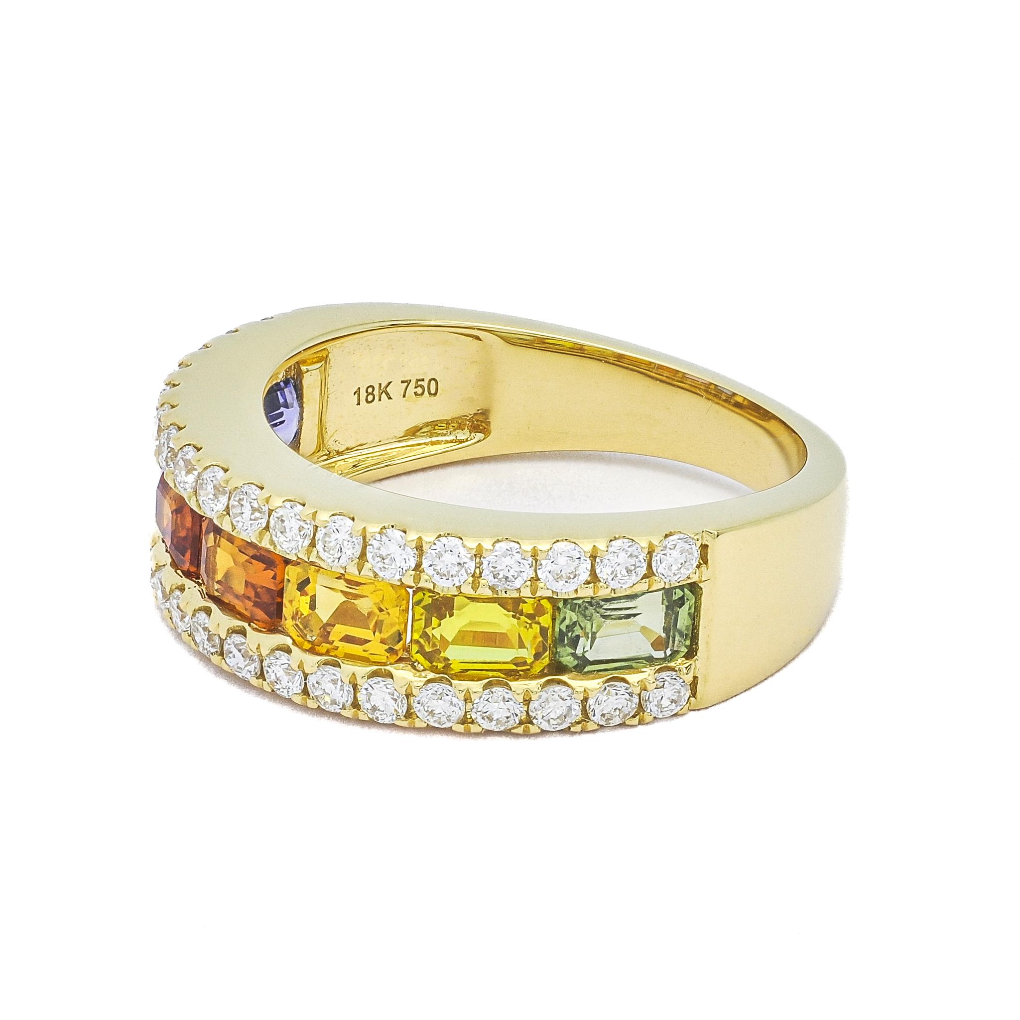 Art déco Bracelet en saphir jaune 18 carats et diamants multicolores R21442 en vente