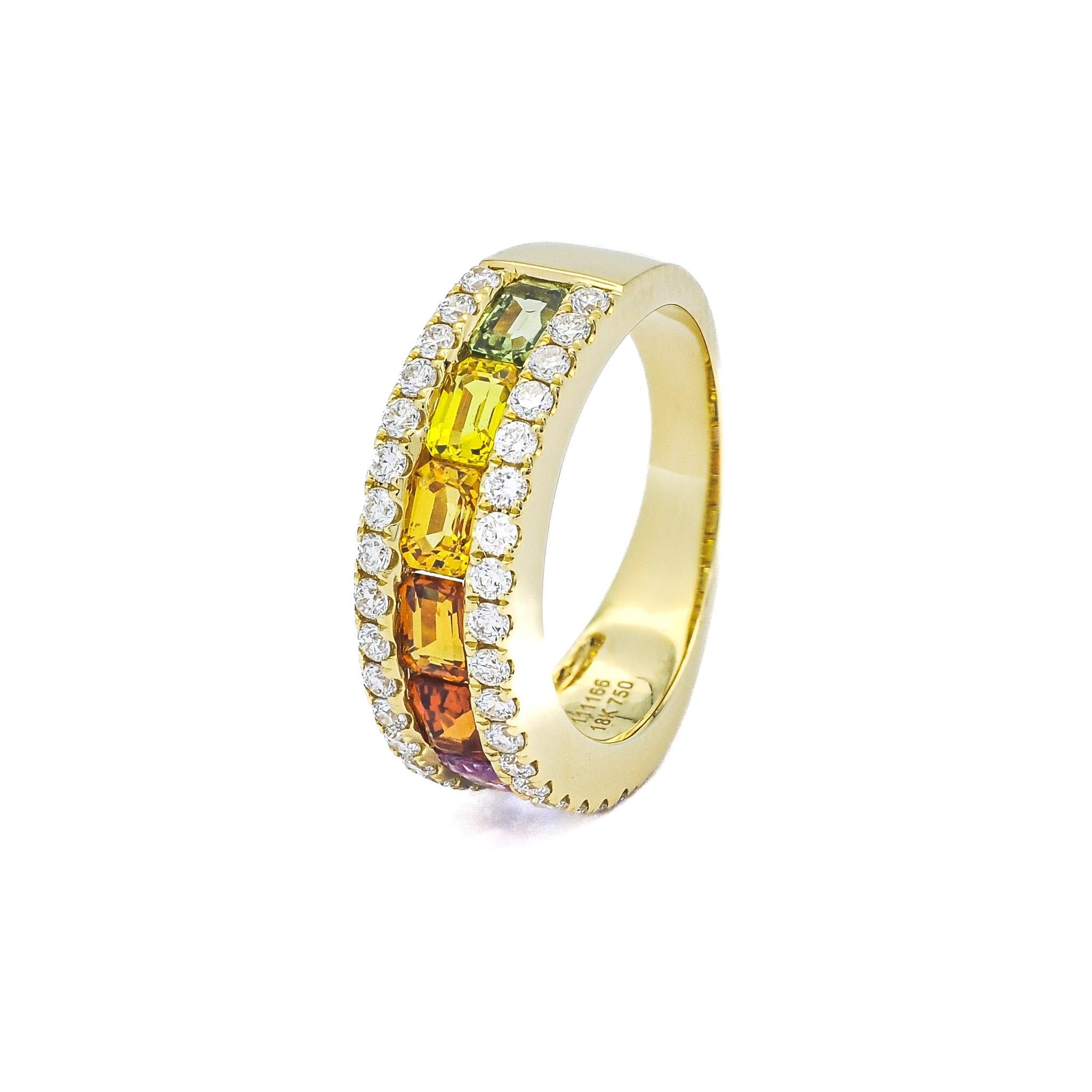 Taille émeraude Bracelet en saphir jaune 18 carats et diamants multicolores R21442 en vente
