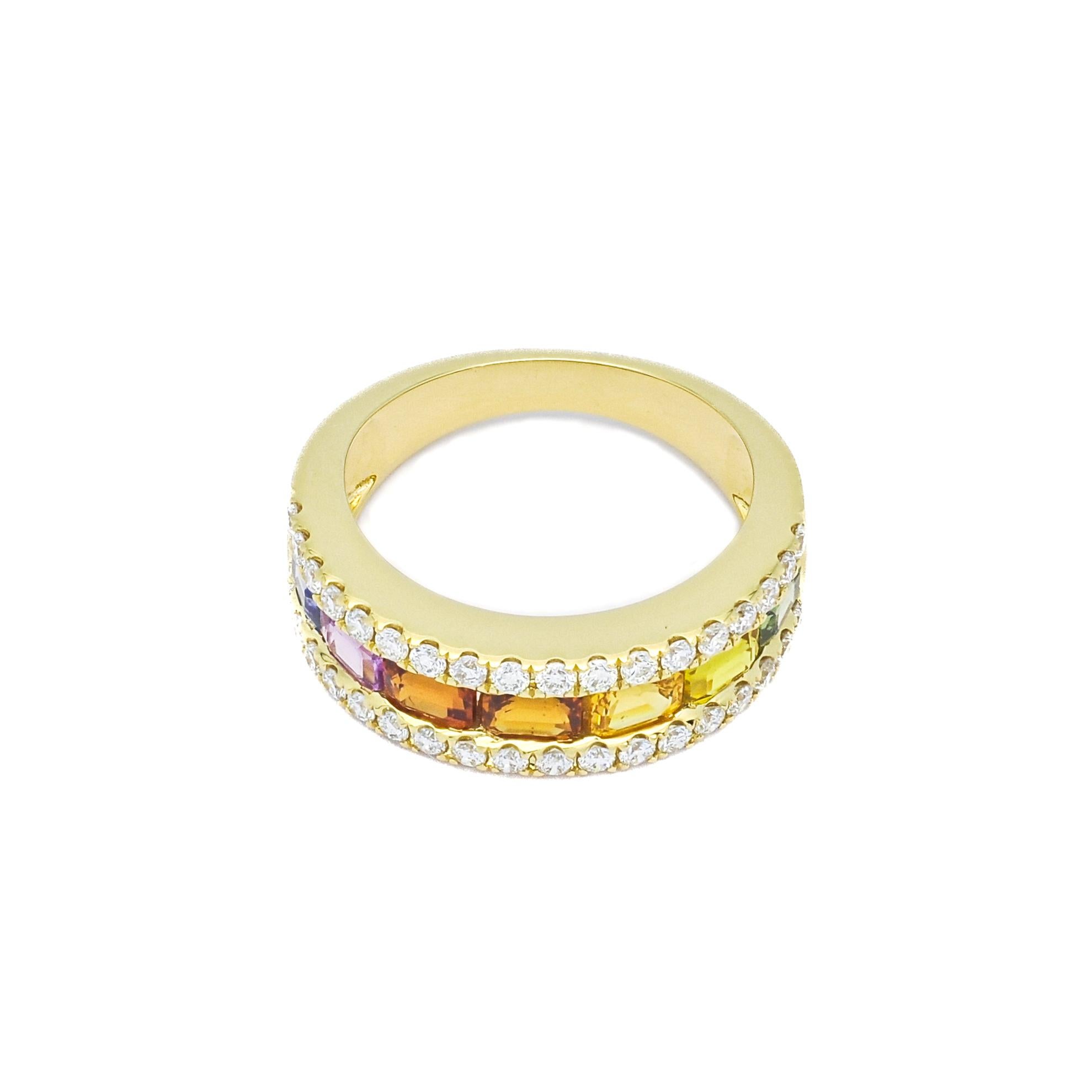 Women's 18KT Yellow Multi Coloured Sapphire Diamond Band R21442 For Sale