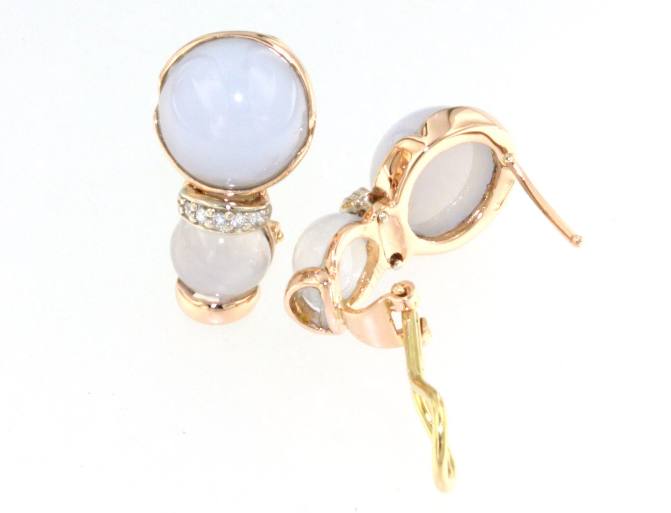 Cabochon 18Kt Yellow Rose White Gold Natural Stones  Diamonds Fashion Modern  Earrings For Sale
