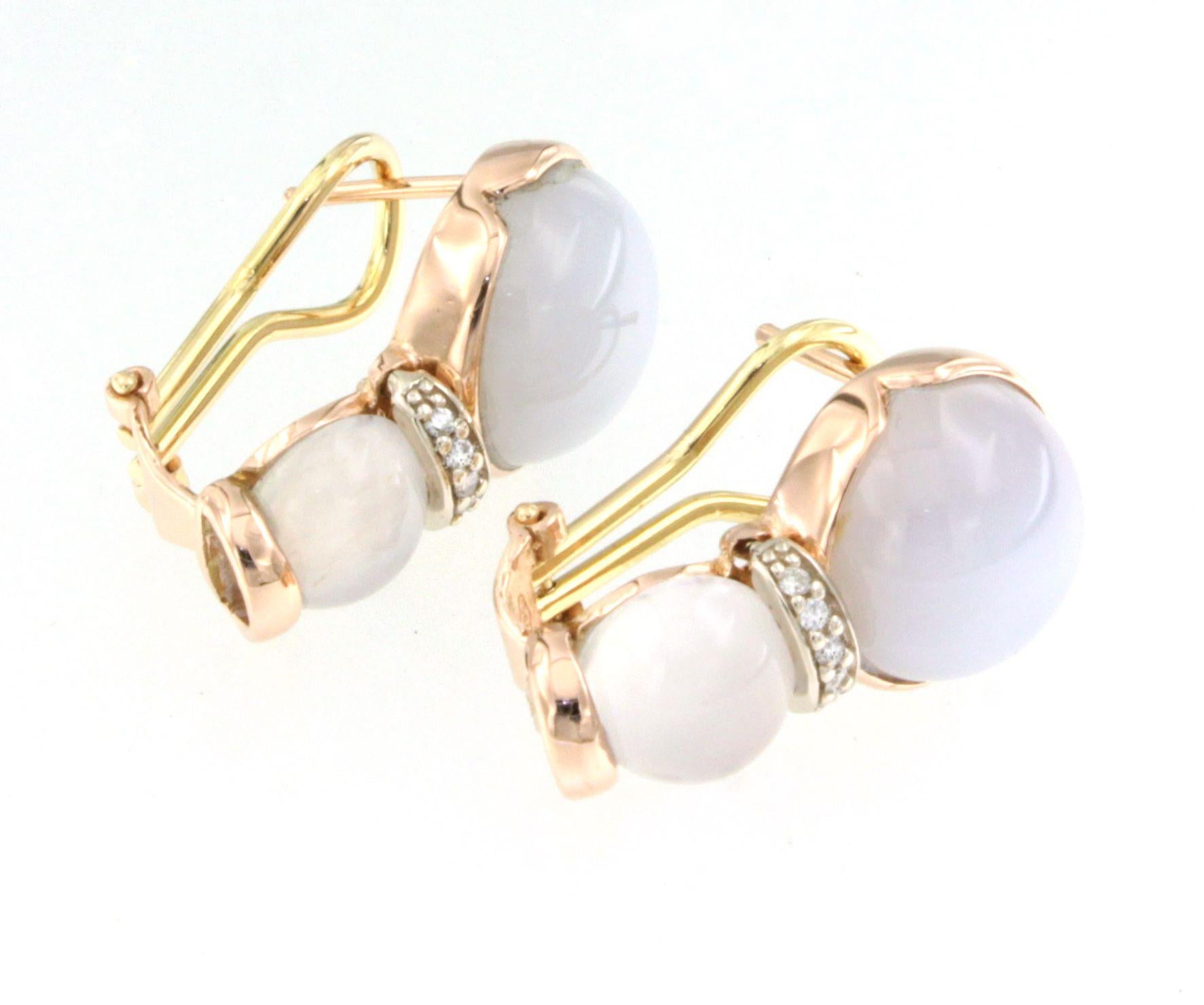 18Kt Yellow Rose White Gold Natural Stones  Diamonds Fashion Modern  Earrings In New Condition For Sale In GALLARATE, IT